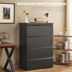 Metal File Cabinet with Lock, 4 Drawer Lateral File Cabinets for Home Office, Heavy Duty Office Storage Cabinet for A4/Letter/Legal Size, Assembly Required(Black)