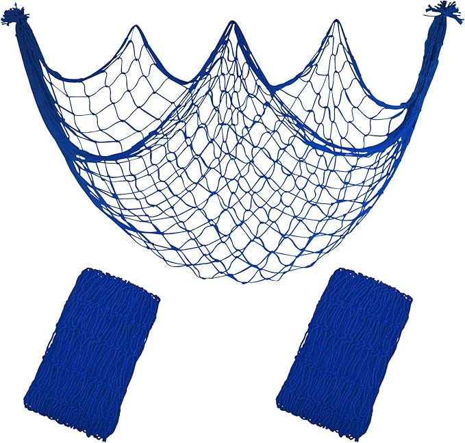2 Pack Fish Net Decorations, 80x40 Inch Navy Blue Fishing Net Decor for Under The Sea Hawaiian Beach Theme Party, 3mm Thick Natural Cotton Versatile Nautical Netting for Party Wall Table Ceiling Decor