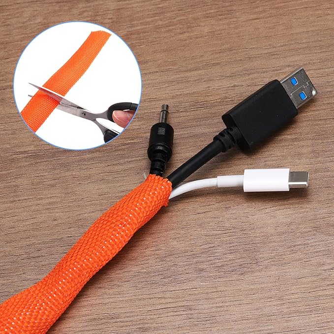MECCANIXITY Braided Cable Sleeves Heat Shrinkable Fabric Sleeving, 3/8" 40ft Orange 2:1 Ratio Heat Shrinkable Cord Protector for Harness Cable, Network Cable Protection, Cable Management
