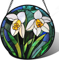Stained Glass Window Hanging - White Snowdrops Birth Flowers Suncatcher for Doors Garden Patio Sun Catchers Decor Christmas Mother's Day Birthday Gifts for Women Men Mom Nana Friend 11.8 in