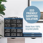 CleverMade Collapsible Utility Crates-Obsidian 3pck 45L / 11 Gal holds 66 lbs - Stackable Containers Heavy Duty Capacity Crates Space-Saving Baskets