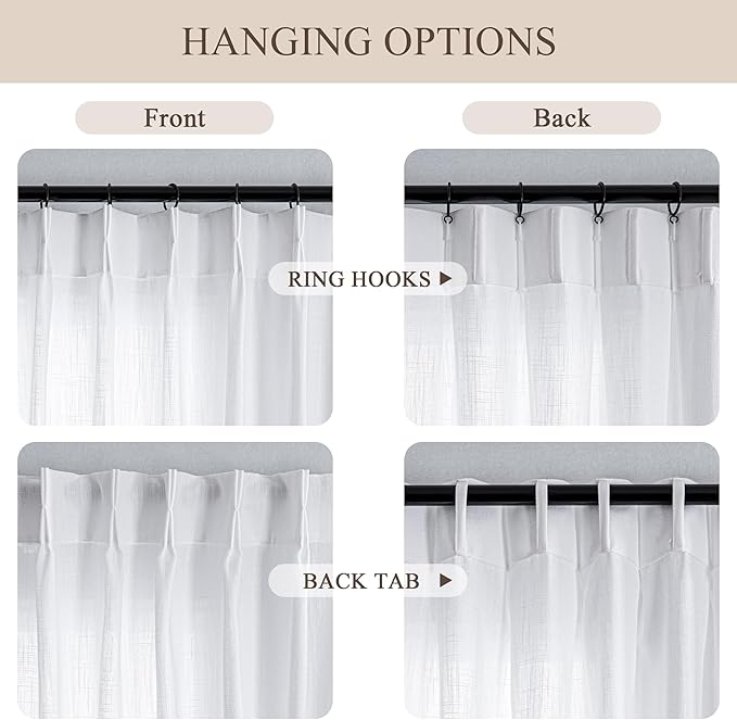 MYSKY HOME Patio White Curtains for Sliding Door 90 inch Length 2 Panels Living Room Curtains & Drapes Soft Cotton Farmhouse Window Treatments Pinch Pleated Linen Look Semi Sheer Draperies, 40W x 90L