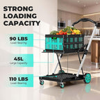 Collapsible Shopping Cart with Wheels, 6-in-1 200LBS Capacity Grocery Cart on Wheels with 1 Storage Crate, Folding Utility Cart for Shopping, Travel, Supermarket, Office, Teal