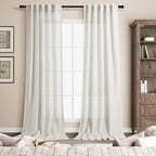Nanspring 2 Panels Set Cream Linen Curtains 108 inches Long for Living Room Extra Back Tab Neutral Farmhouse Light Filtering Semi Sheer Drapes Ceiling to Floor Ivory 9 FT 38 Wide
