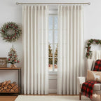 Vision Home Natural Pinch Pleated Semi Sheer Curtains Textured Linen Blended Light Filtering Window Curtains 102 inch for Living Room Bedroom Pinch Pleat Drapes with Hooks 2 Panels 42" Wx102 L