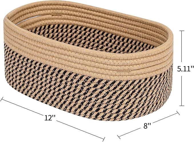 CubesLand Small Baskets, Storage Baskets for Organizing Shelves, Rectangular Woven Storage Baskets Natural Cotton Rope Toy Storage Bins Closet Baby Baskets Empty Gifts Baskets Camel/Mixed Black