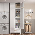 90" Kitchen Pantry Cabinet with Drawer, Metal Storage Cabinets with Doors and 4 Adjustable Shelves,White Kitchen Cabinet with 2 Gold Handles,Food Cupboard for Livingroom,Pantry, Bathroom