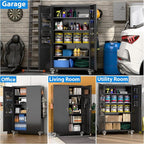 Aobabo Upgraded Wide & Deep Garage Storage Cabinet with Wheels, Metal Storage Cabinet with Door Pegboards and 2 Rod for Garage Home Storage (Black, 43.3''W x 21.9''D x 72''H),Required Assembly