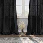 Nanspring Black Semi Sheer Linen Curtains 84 inch Length for Living Room Back Tab Rod Pocket Modern Farmhouse Coastal Decor Black Cotton Textured Gauze Curtains for Dining Room Office 38x84