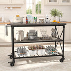 Homieasy Kitchen Island Cart with Wheels, 3-Tier Wood and Metal Rolling Kitchen Island Table with Pipe Legs, Storage Shelves & Lockable Casters for Kitchen Dining Room, Black Oak