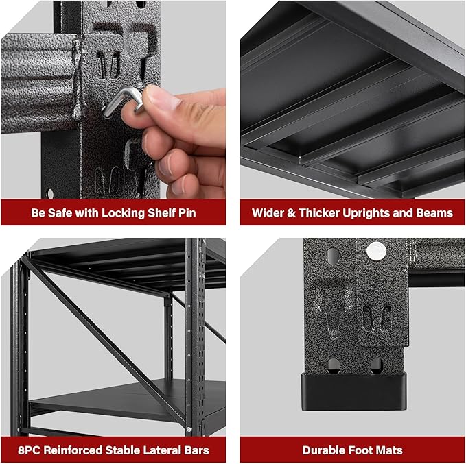 2000LBS Heavy Duty Garage Shelving Units,40" Wide & Deep Storage Shelves,Metal Garage Shelves,Large Storage Rack,Steel Shelf,Industrial Shelving for Shop,Warehouse,Basement,40" W x 20" D x 60" H
