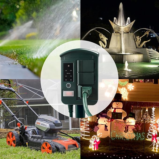 BN-LINK Outdoor Power Strip with 25FT Extension Cord, Remote Control Dusk to Dawn Light Timer Waterproof, 6 Grounded Outlets for Christmas Lights & Decorations, 15A/1875W ETL