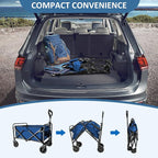 Collapsible Utility Cart Folding Wagon, 220 lbs Capacity Lightweight Rolling Cart with Quiet Wheels, Quick-Fold Design for Camping, Shopping, Ourdoor Use, Blue