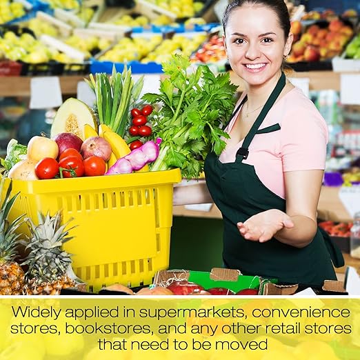 12 Pcs Shopping Baskets 20 L Plastic Store Retail Baskets with Handles 16.9 * 11.8 * 9.1 Inches for Market Grocery Supplies Thrift Convenience Storage(Yellow)