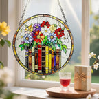 8-Inch Flower Books Stained Glass Ornament, Stained Glass Window Hanging, Window Hanging Decor Suncatcher – Holiday Decor | Gifts for Bookworm, Book Reader, Book Lovers | Holiday Decorators