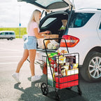 YITAHOME Folding Shopping Cart with Wheels, Rolling Foldable Grocery Cart with Versatile Rear Basket, Portable Collapsible Utility Cart for Shopping Groceries Laundry Storage Organizer
