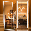 Full Length Mirror with Lights, 71" x 28" LED Lighted Floor Standing Body Mirror, Dimmable & 3 Color Lighting for Bedroom, Cloakroom, Dressing Room, Tempered Glass, Square White