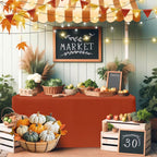 HolidayIdeas 4 Pack 3-Sided Christmas Fitted Tablecloth for 8ft Tables, Open Back Rust Table Cover for Vendor Booth Display, Craft Fair, Trade Show, Allows Seating & Easy Access Storage
