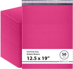 Hot Pink12.5x19.5 Inch Large Poly Bubble Mailers #6 | Padded Envelopes with Self Seal | Air Lined Cushioned Bubble Mailer | Usable Size 12.5x15 | 50 Pack Bulk | Lightweight shipping Bags
