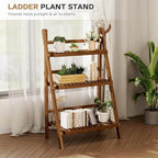 39.4" Bamboo Ladder Shelf Plant Shelf, 3 Tier Foldable Ladder Flower Pot Display Shelf Rack, 23.6"W x 15"D x 39.4"H, Freestanding Bookshelf for Garden, Balcony, Yard, Patio, Lawn, Living Room, Walnut