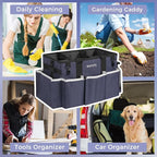 Wearable Caddy Bag, Cleaning Supplies Organizer With Handle & Shoulder Straps for Housekeepers, Under Sink & Car Tool Organizers With 4 Foldable Divider (NavyBlue)