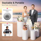 Cylinder Stands for Party, 5Pcs Round Pedestal Stand, Foldable White Round Large Columns Tables, Plinth Pillars for Parties Baby Shower Birthday Wedding Display Decoration Ceremony Art Decor