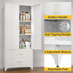 75" Kitchen Pantry Cabinet,Metal Storage Cabinets with 2 Drawers,Pantry Cabinet with Doors and Shelves,White Tall Storage Cupboard for Living Room, Dining Room Office