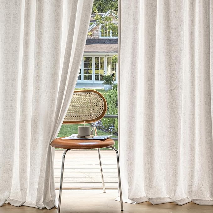 MIULEE Non-See-Through Privacy Linen Curtains 2 Panels, Light Filtering Window Curtains Farnhouse Textured Back Tab Semi Sheer Drapes for Bedroom Living Room, 52 x 108 Inches Long, White