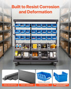 VEVOR 5-Tier Double-Sided Rolling Bin Storage Rack, 68 Plastic Bins, Dual-Sided Parts Organizer with Wheels, Mobile Tool Organizer for Garage, Warehouse, Office, Restaurant, Classroom, Kitchen