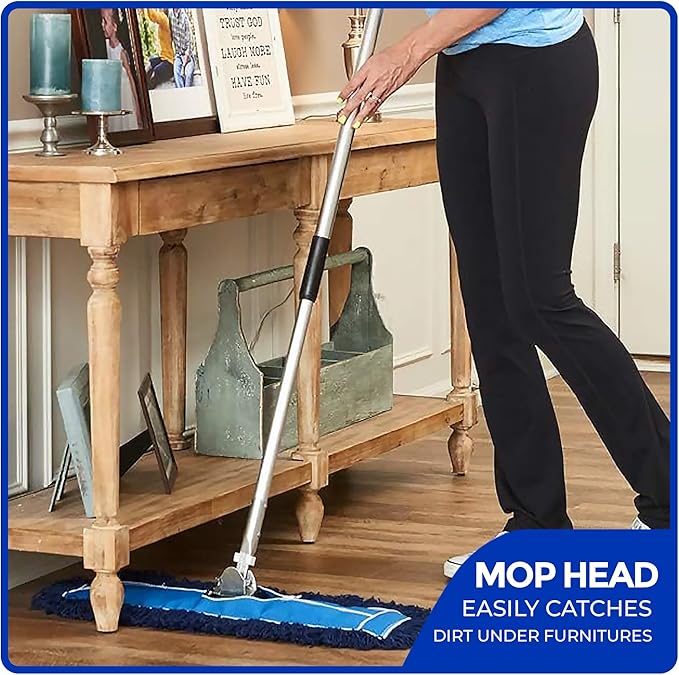 Nine Forty 48-Inch Premium Nylon Dust Mop Replacement Head - Heavy Duty Mop Head Refill for Industrial, Commercial, and Residential Cleaning - Dry Floor Duster for Hardwood Surfaces - Blue (1-Pack)