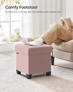SONGMICS Storage Ottoman, Small Ottoman Foot Rest with Legs, 15 x 15 x 15.7 Inches Foot Stool, Load up to 660 lb, for Living Room, Bedroom, Dorm, Jelly Pink ULSF014P01
