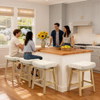 Counter Height Bar Stools Set of 4 for Kitchen Counter, Backless Farmhouse Kitchen Island Barstools with Upholstered Fabric Saddle Seat and Solid Wood Legs Modern 24 inch Bar Chairs, Khaki