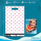 JinRuiKJ Poly Mailers with Handle 14.5x19 Inch 50 Pcs, Easy to Carry Packaging Bags for Small Business, Thank You Shipping Bags with Self Adhesive Strip, Tearproof and Waterproof - Pink Heart