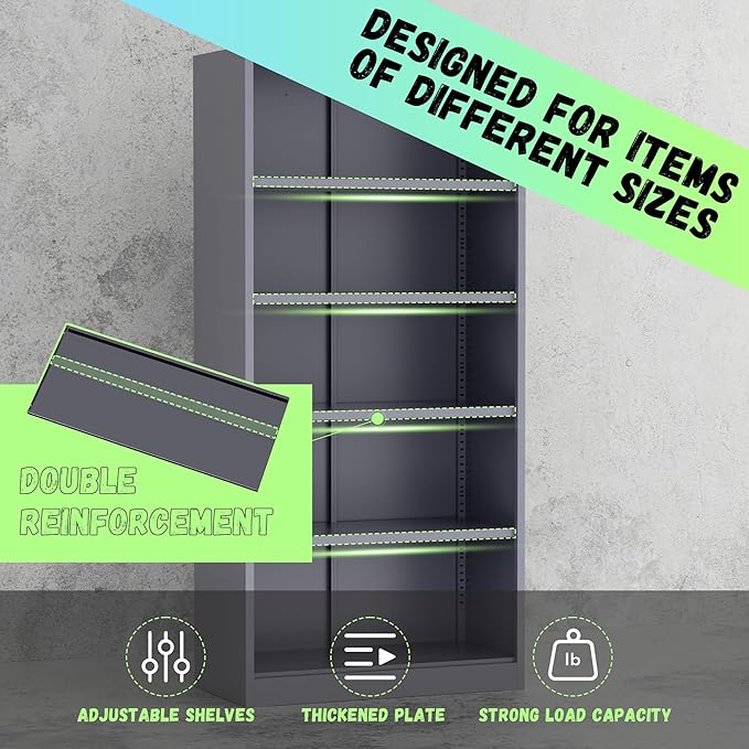 INTEGREAT Metal Storage Cabinet,71" Grey White Office Metal Cabinet with Locking Doors and Adjustable Shelves,Steel Locking Cabinets for Office,Home,Garage,Gym,School