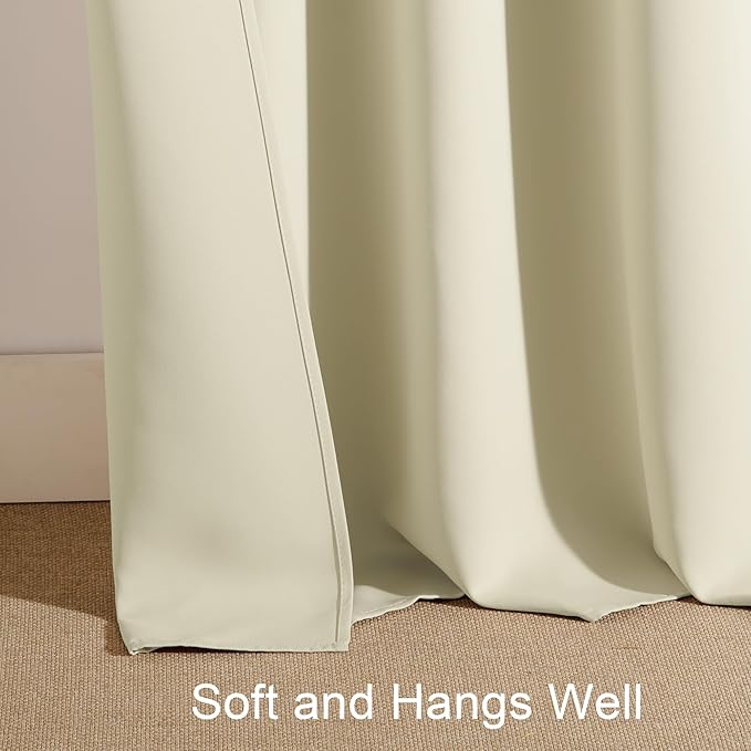 PONY DANCE Beige Room Darkening Curtains for Bedroom,Rod Pocket Thermal Insulated Backdrop for Teenagers Bedroom Dorm, Thick Durable Privacy Window Shades, W 42 x L 63 inches, 2 Panels