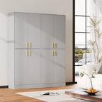 Cozy Castle Kitchen Pantry Cabinet, 71" Tall Wood Storage Cabinet with Doors and Shelves 4 Doors Freestanding Cupboard for Dining Room Living Room Bathroom Furniture, Gray
