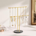 pickpiff Necklace Holder Stand: 2 Tier Jewelry Organizer with Marble Base, Gold Jewelry Tree Display for Bracelets, Rings, Earrings, Gold and Black