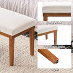 Rowill 53 Inch Long Entryway Bench for Bedroom End of Bed, Dining Room Bench with Upholstered Padded Seat and Solid Wood Leg for Kitchen, Living Room, Indoor and Hallway, Cream