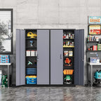 Metal Storage Cabinet-72” Tall Steel File Cabinets with Lockable Doors and 5 Adjustable Shelves-Black&Gray Steel Storage Cabinet for Home, School, Office, Garage