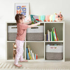 Shelf Woven Storage Basket, 15 x 10 x 9” Closet Rope Baskets For Organizing, Square Bins with Handles, White+Dark brown