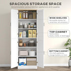 HOMCOM 67" Freestanding Kitchen Pantry, 4-Door Storage Cabinet Organizer with Adjustable Shelves, Kitchen Cabinet with Doors and Shelves, Distressed White