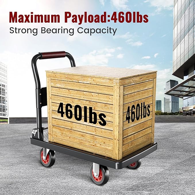 Upgraded Foldable Push Cart Dolly | 660 lbs. Capacity Moving Platform Hand Truck | Heavy Duty Space Saving Collapsible | 4‘’ TPR 360-Degree Silent Wheels | 2 Swivel Wheels and 2 Fixed Wheels