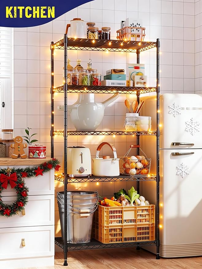 5-Tier Shelf, Shelves Capacity 1010LBS,Storage Shelves Adjustable Wire Shelving,Metal Shelving Unit Storage Rack for Kitchen Pantry Closet Laundry School Commercial 59.4" Hx21.5 W x13.6 D