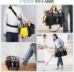 Rolling Cleaning Caddy, Cleaning Supplies Organizer with Trolley, Wearable Cleaning Tote Bag on Wheels with Hard Bottom, Cleaning Carts for Housekeepers/Home/Car/Office/Picnic (Grey)
