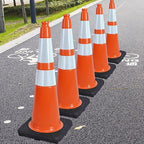 6 Pack 28" Inch Large PVC Traffic Cones with Heavy-Duty Black Base, High-Visibility All-Weather Safety Cones for Road Construction, Parking Lot, Garage Use (6, Orange, 28" Large)