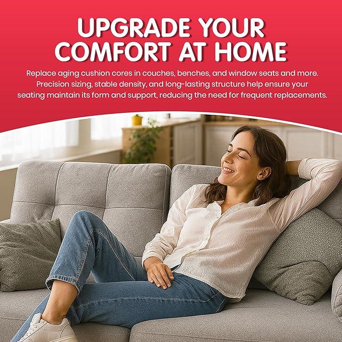 FOAMYFOAM 2Pack High Density 1 inch Thick, 24 inch Wide, 72 inch Long Upholstery Foam, Cushion Replacement