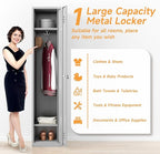 Bestoo Metal Locker,71" Storage Cabinet with 1 Lockable Door and Hooks, Tall Freestanding Wardrobe for Employees, Gym, School, Home and Office (Gray)