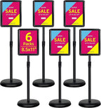 6-Packs Sign Holder Stand for Display 8.5x11 Inch - Adjustable Floor Standing Sign Holder - Pedestal Poster Stand with Vertical & Horizontal View, Indoor/Outdoor Business & Store Signage(Black)