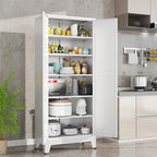 White Metal Storage Cabinet,75" Steel Cabinets for Home Office, Kitchen Pantry Storage Cabinet with Doors and 5 Adjustable Shelves, Tool Cabinets, for Office, Home, Garage, School