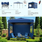 8X8 Pop Up Canopy Tent with 3 Sidewalls,Easy Up Canopy,Commercial Instant Shelter,Heavy Duty One Person Set Up Event Tent,Blue